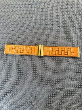 Tan Woven Leather Stretch Belt with Gold-Tone Buckle